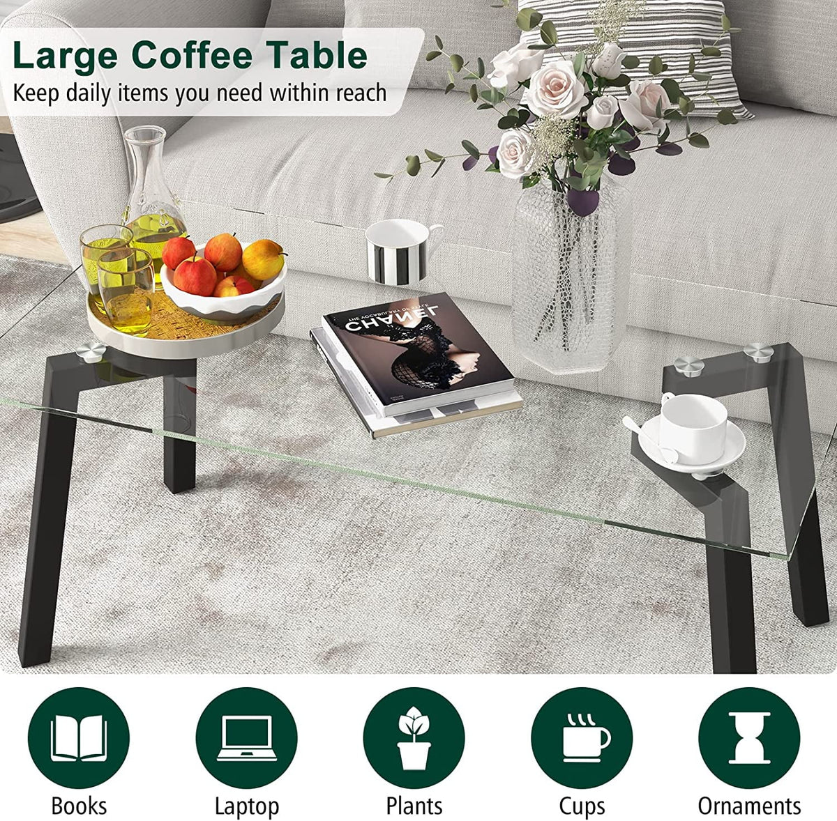 Tempered Glass Coffee Table with Metal Frame Q175987