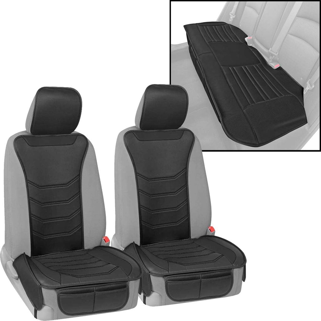 Beige Faux Leather Full Set Car Seat Covers with Rear Bench F7548