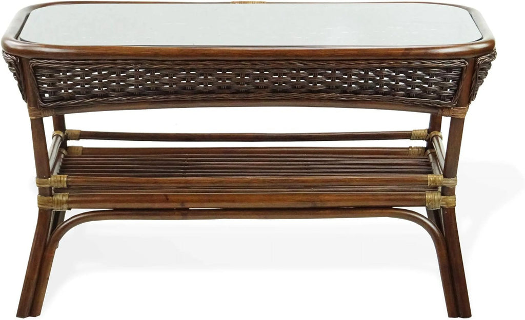 Rectangular Coffee Table Dark Walnut Natural Rattan S814
