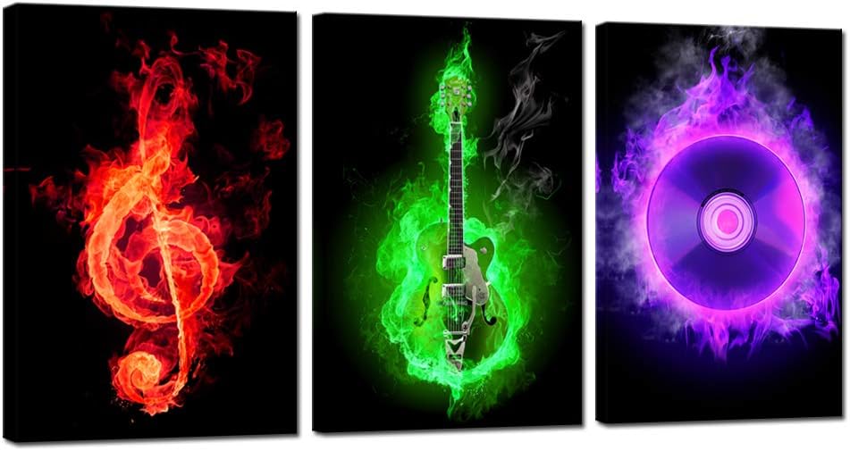3 Piece Canvas Wall Art Guitar Musical Note N4178