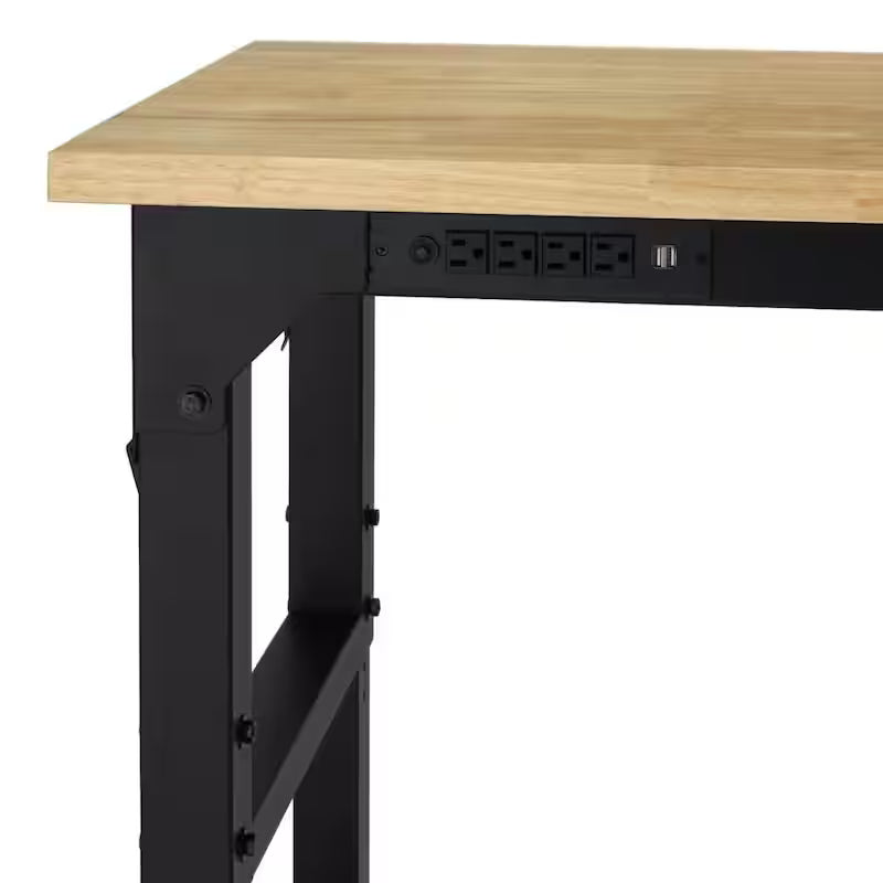 8 ft. Adjustable Height Solid Wood Top Workbench in Black M8095