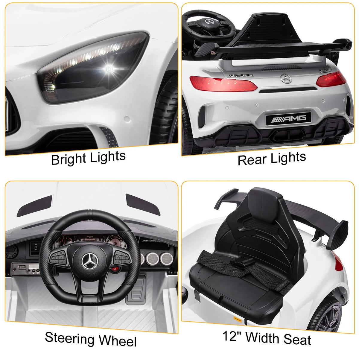 12V Electric Ride on Car Toy with Remote Control, LED Lights, Black G422