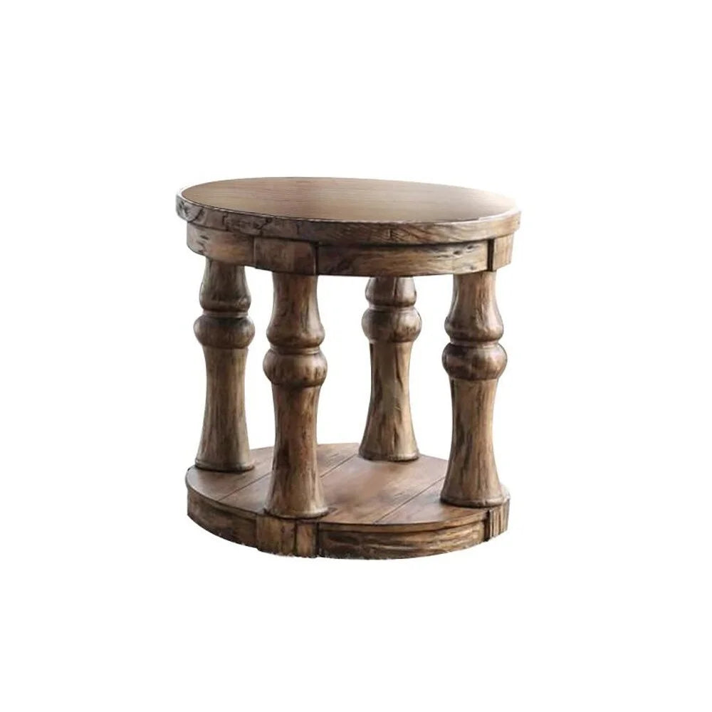Round Wooden End Table with Open Shelf Antique Oak O780284