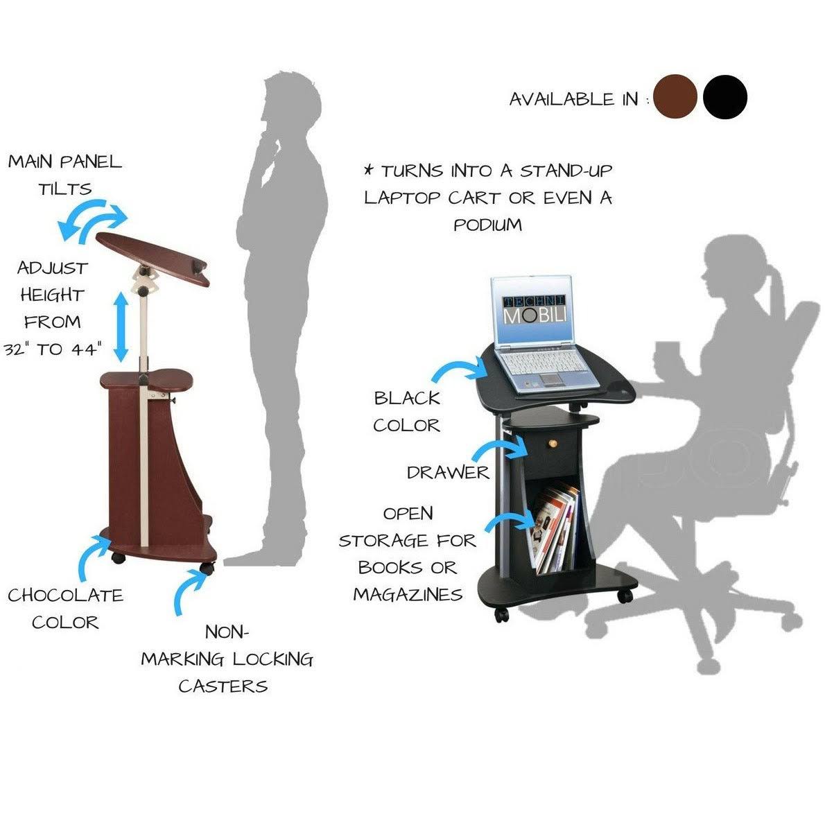 Rolling Adjustable Laptop Cart with Storage Black I365