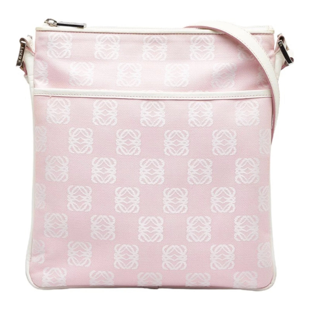Pre-Owned Pink White Canvas Leather Shoulder Bag H2799