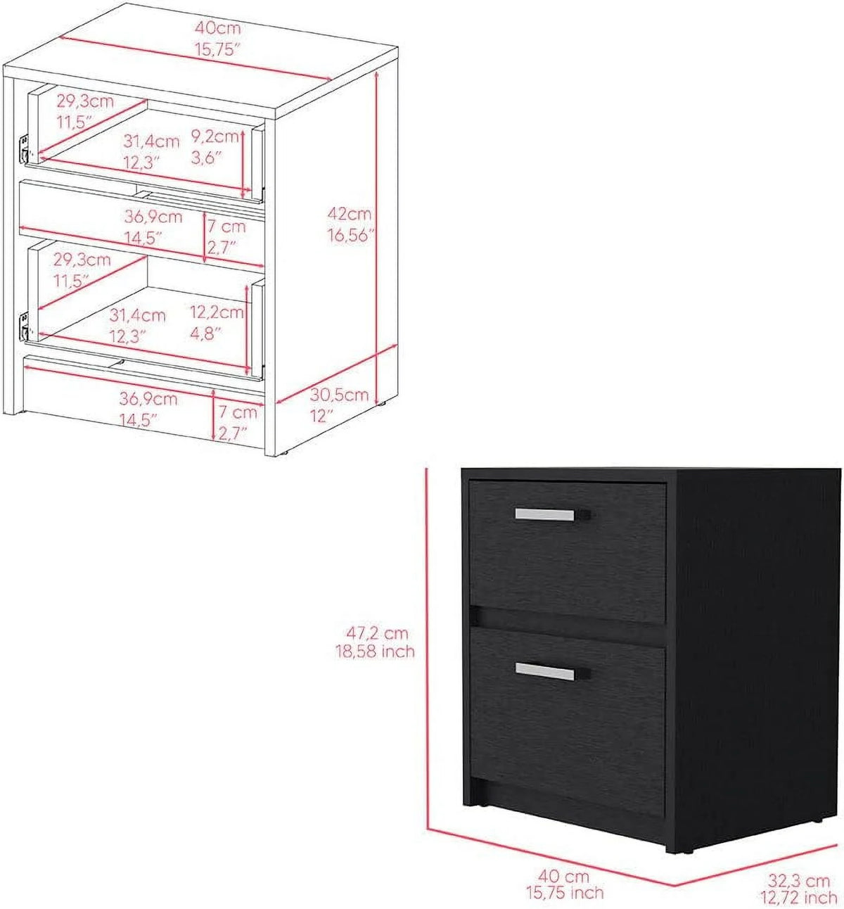 Black Two Drawers Nightstand U6636
