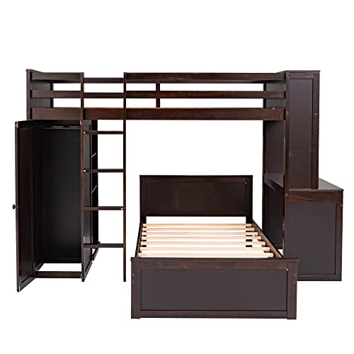 Twin Over Twin Solid Wood Bunk Bed with Storage O9769