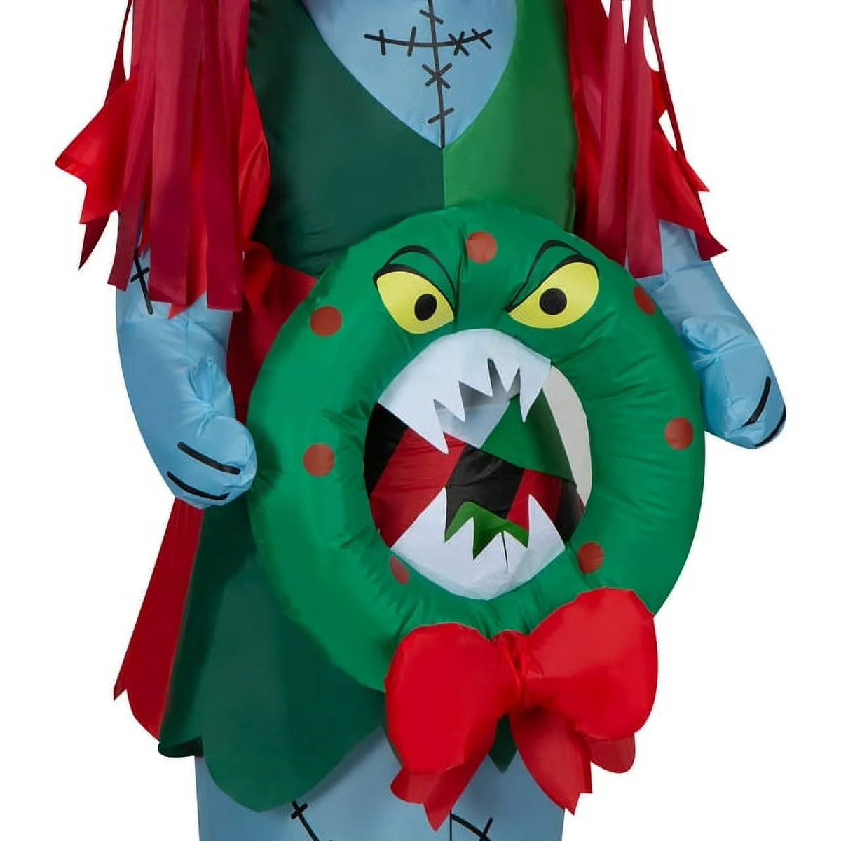 5.5 Foot Stylized Jack Skellington Inflatable with Spider Snowflake and Sally Holding Wreath V1694