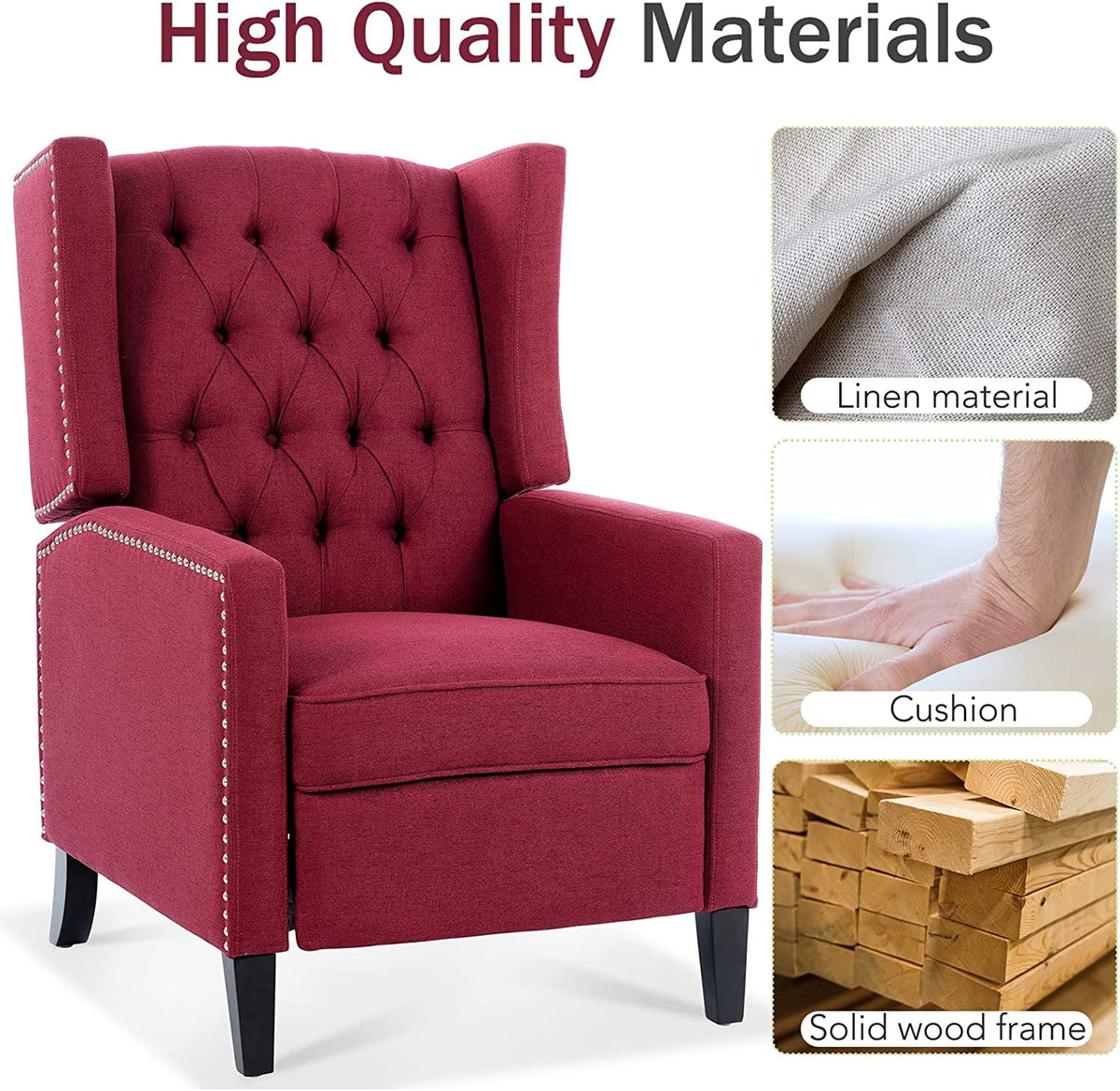Blue Tufted Fabric Push Back Arm Recliner G244512