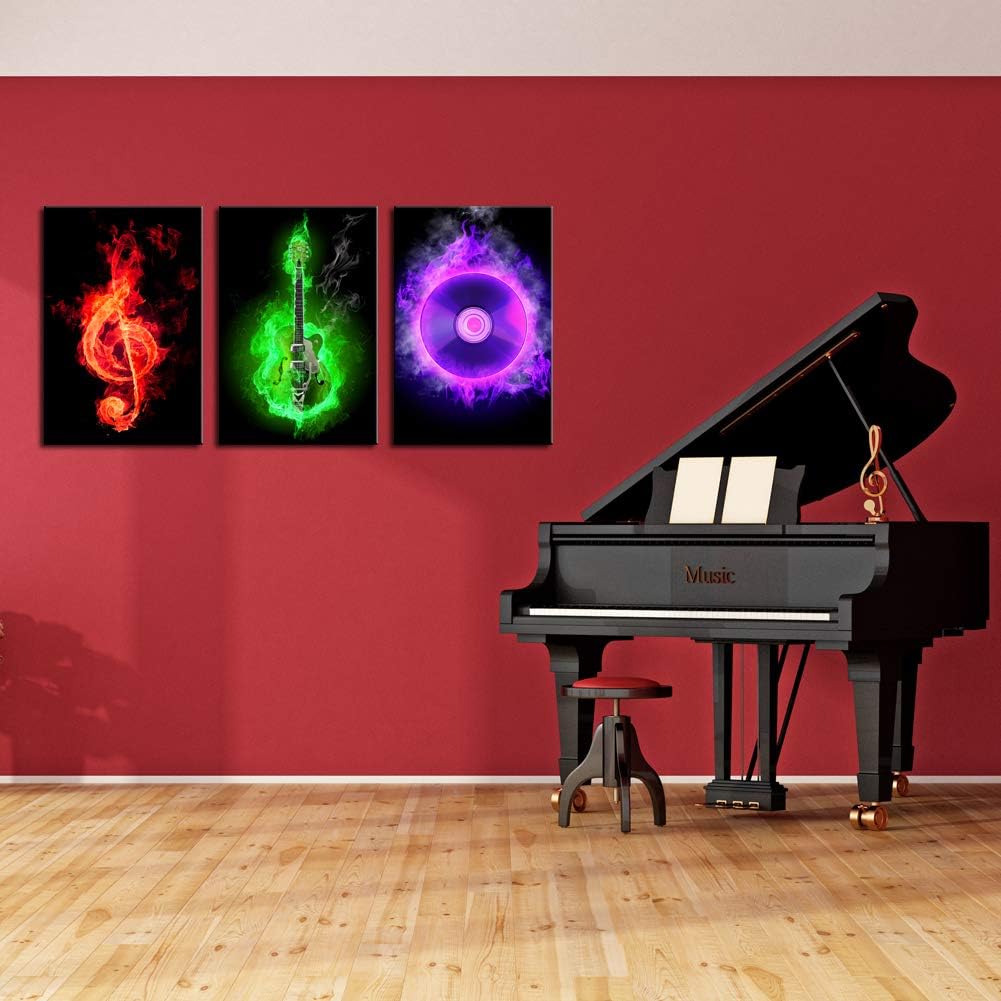 3 Piece Canvas Wall Art Guitar Musical Note N4178