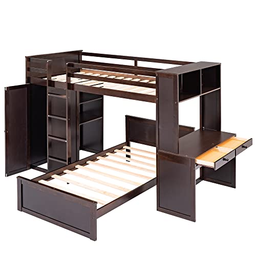 Twin Over Twin Solid Wood Bunk Bed with Storage O9769