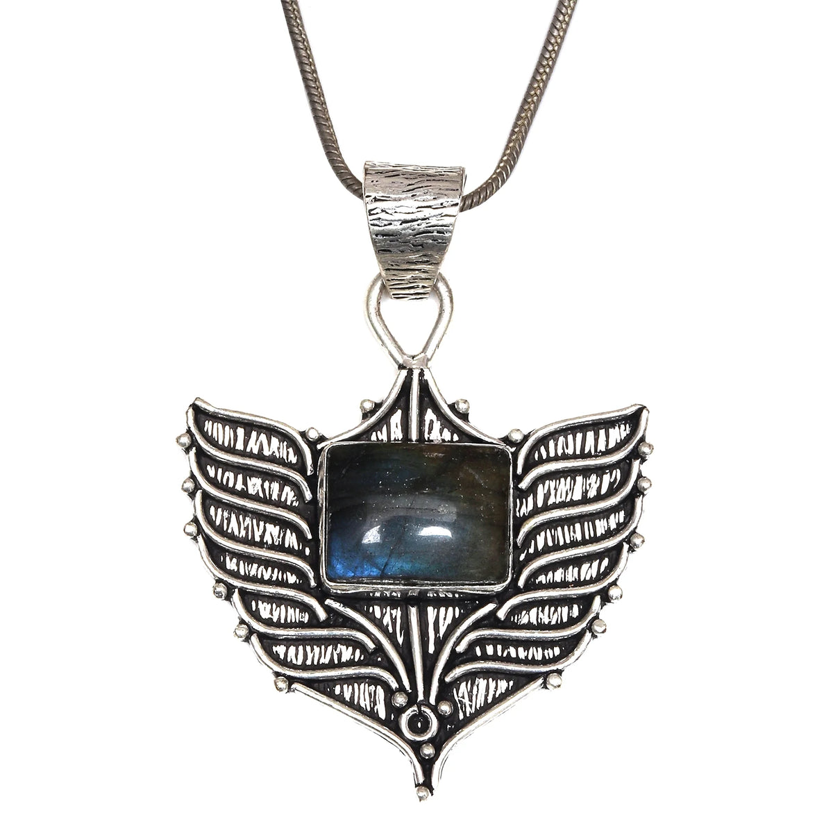 Silver 925 Sterling Garnet Gemstone Necklace Labradorite Jewelry Handmade B858