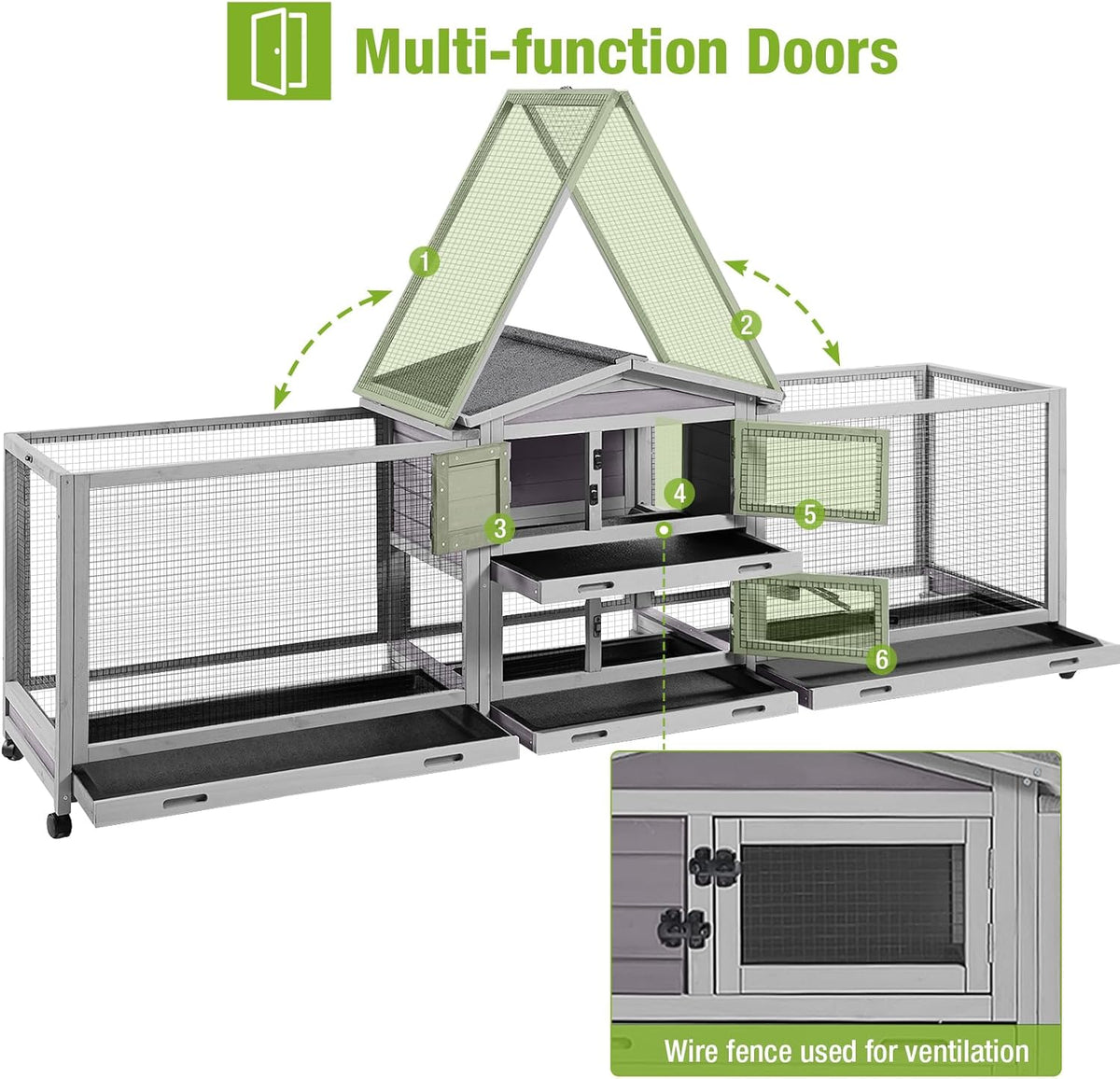 93.7" Rabbit Hutch with 8 Wheels and 4 Pull Out Trays Q799985