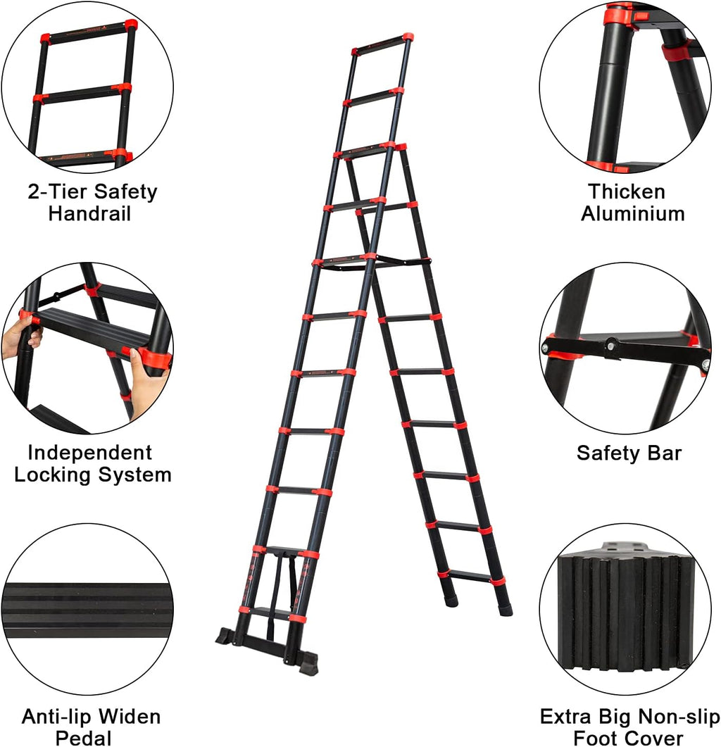 Adjustable Aluminum Telescoping Ladder, 330 lb-Capacity Q500865