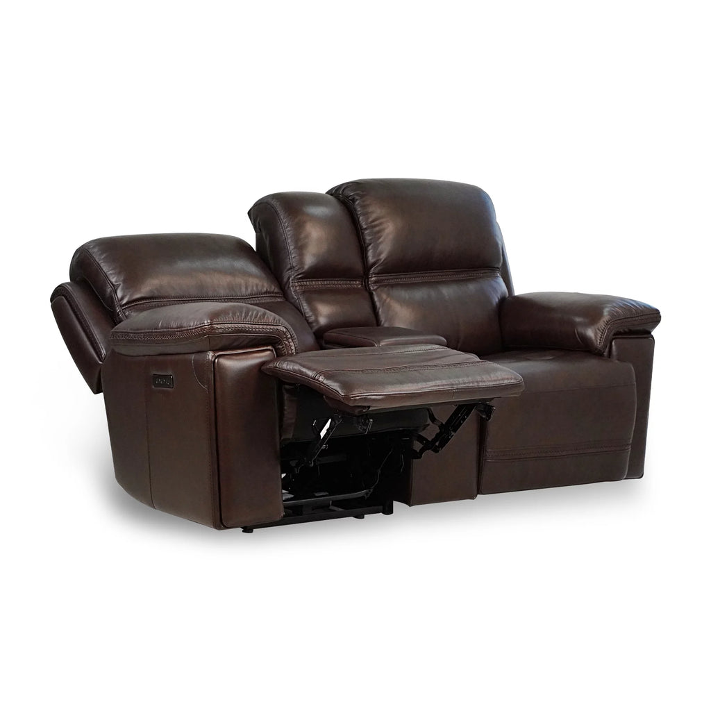 Top Grain Leather Power Reclining Loveseat with Console X2469