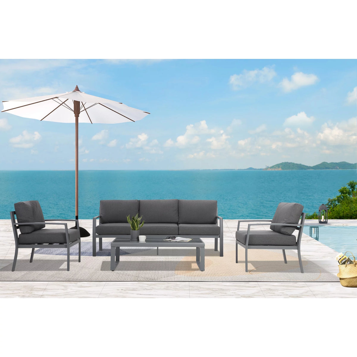 4 Piece Metal Patio Furniture Set with Cushions U18797