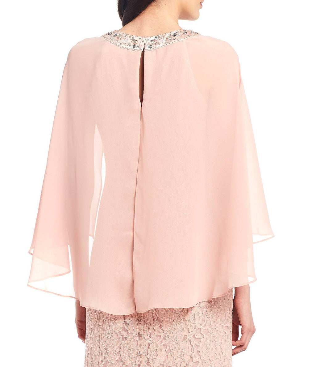 Sequin Lace Chiffon Capelet Gown I10418
