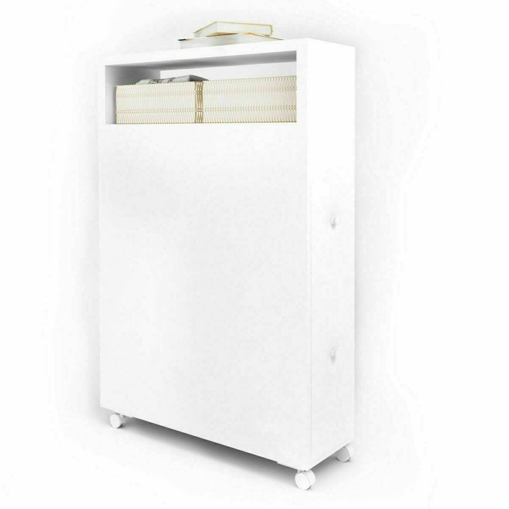 White Wooden Storage Cabinet Organizer with 4 Casters A3677