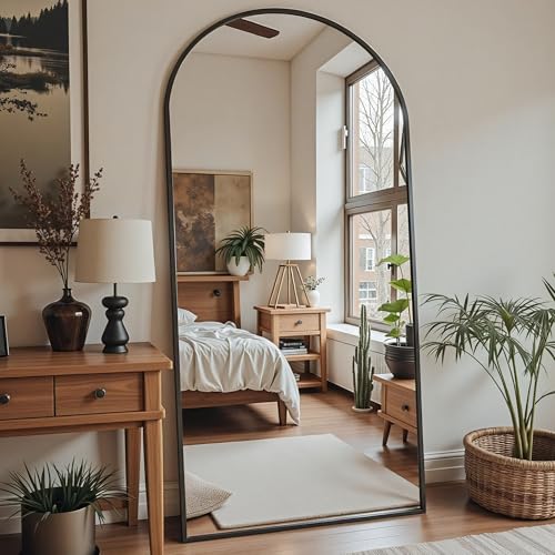 Black 78" Oversized Arched Full Length Floor Mirror with Stand X93439