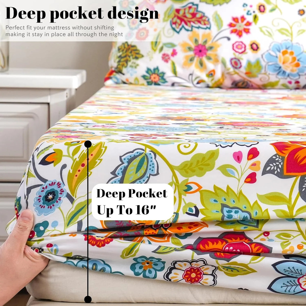 Queen Size 4 Piece Microfiber Floral Bed Sheets H291373