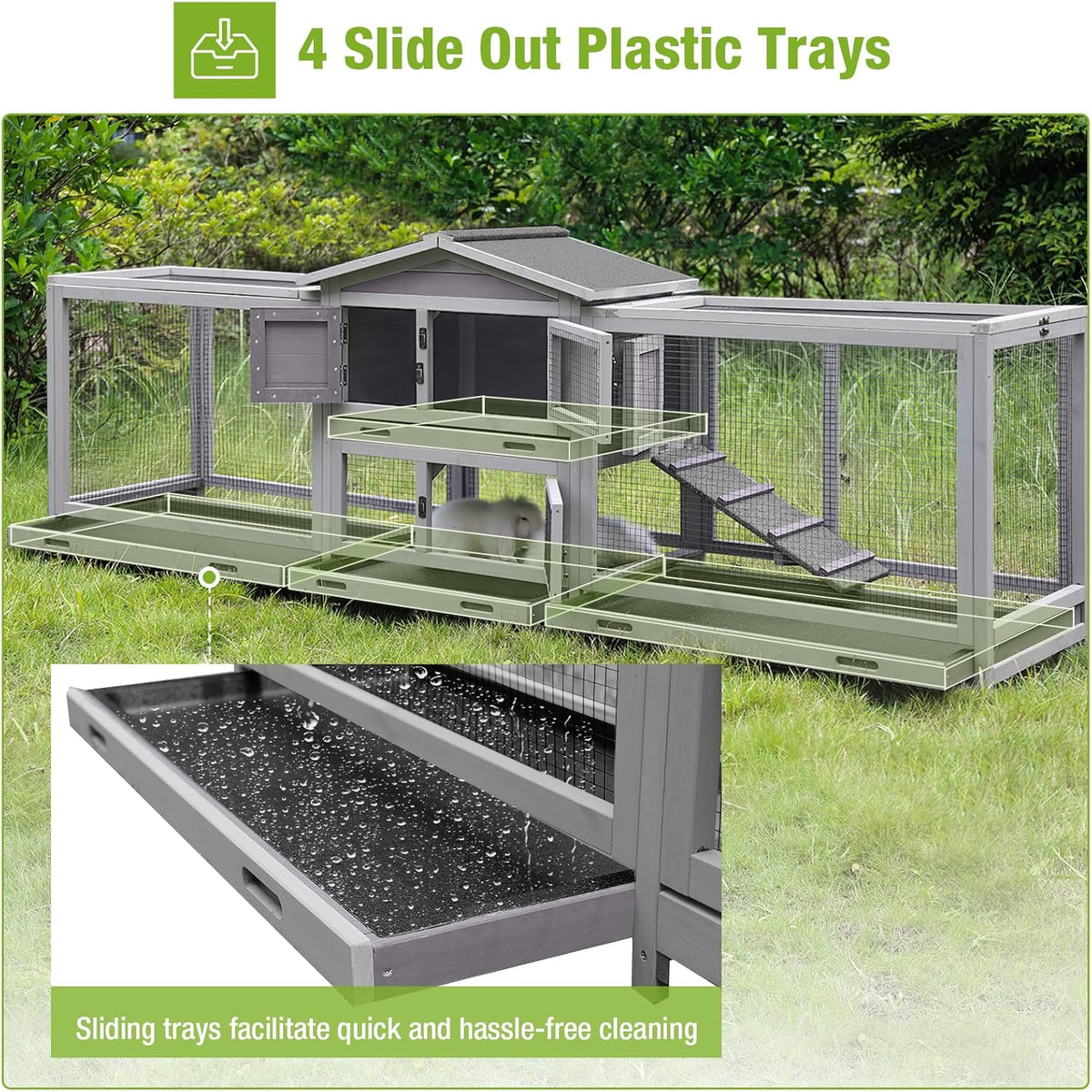 93.7" Rabbit Hutch with 8 Wheels and 4 Pull Out Trays Q799985