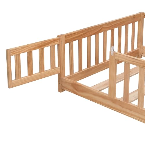 Gray Solid Wood Twin Size Floor Bed with Rails and Slats B465
