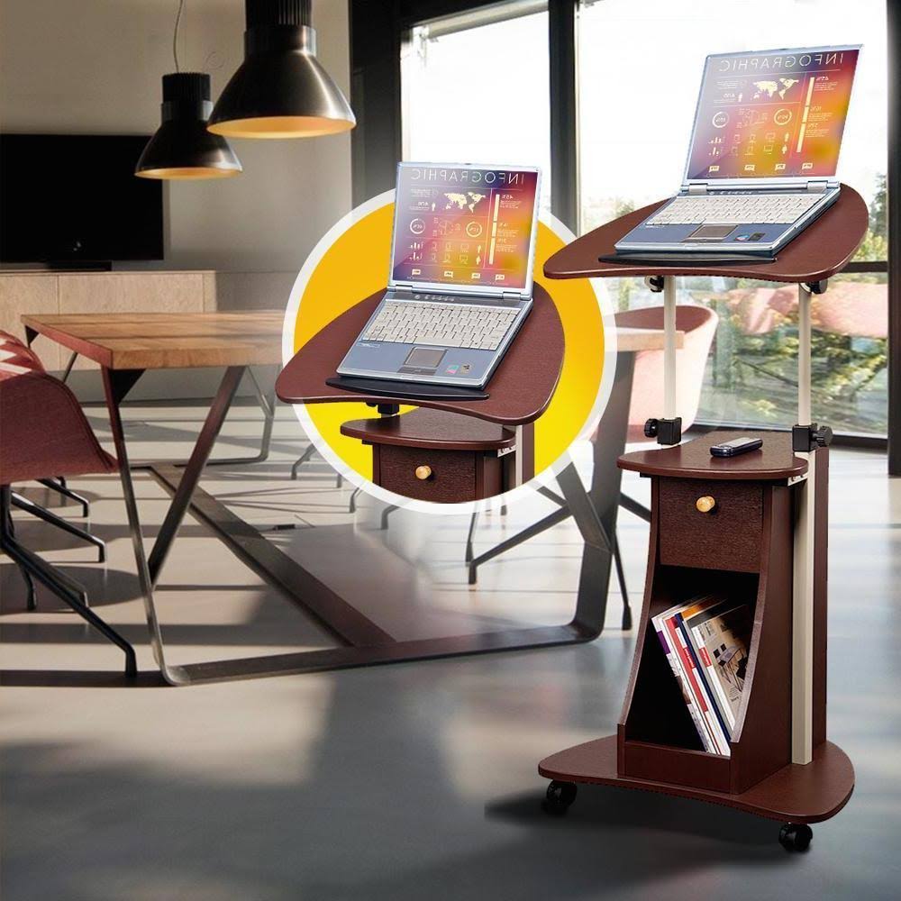 Rolling Adjustable Laptop Cart with Storage Black I365
