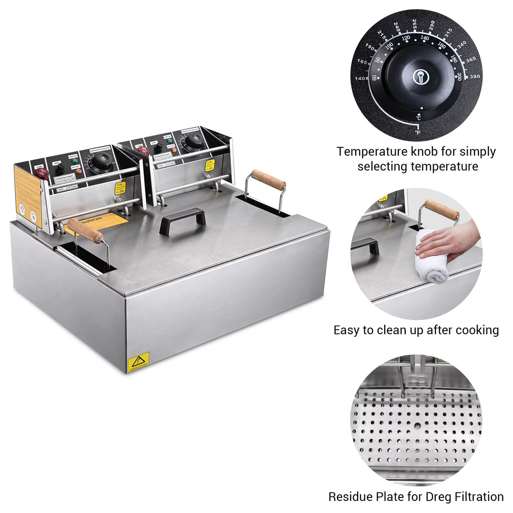 5000W 20L Electric Deep Fryer Stainless Steel Single Large Tank Basket Lid M843011