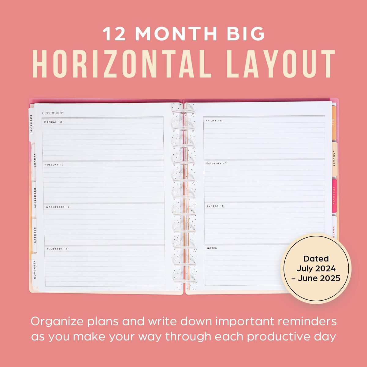 12-Month Academic Planner, July 2024–June 2025, Big Size, 72 Pages, 8 1/2" x 11" H90583