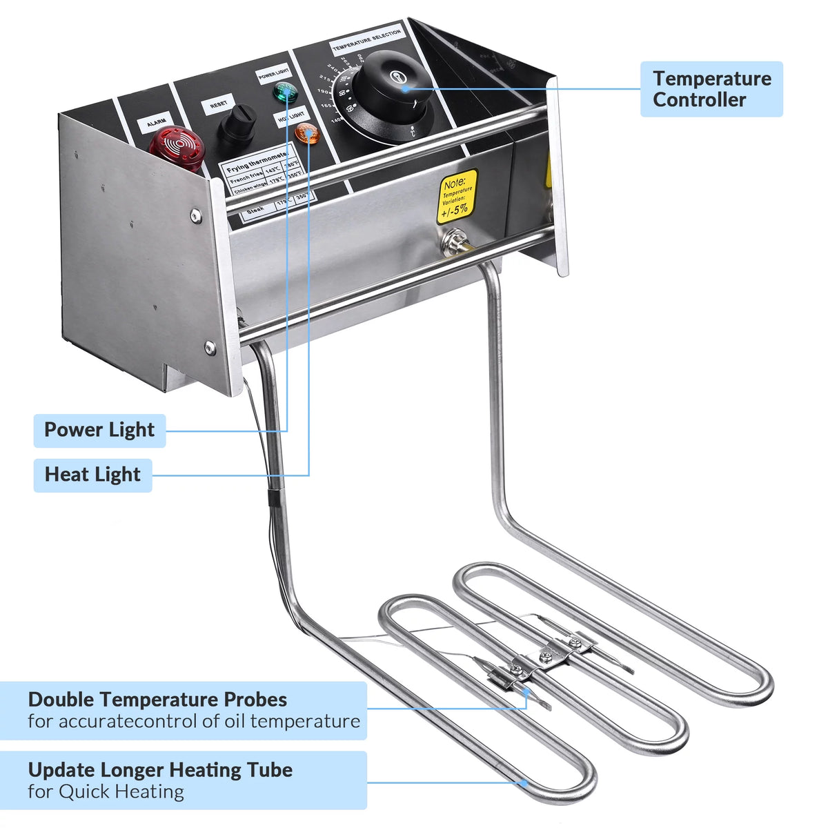5000W 20L Electric Deep Fryer Stainless Steel Single Large Tank Basket Lid M843011