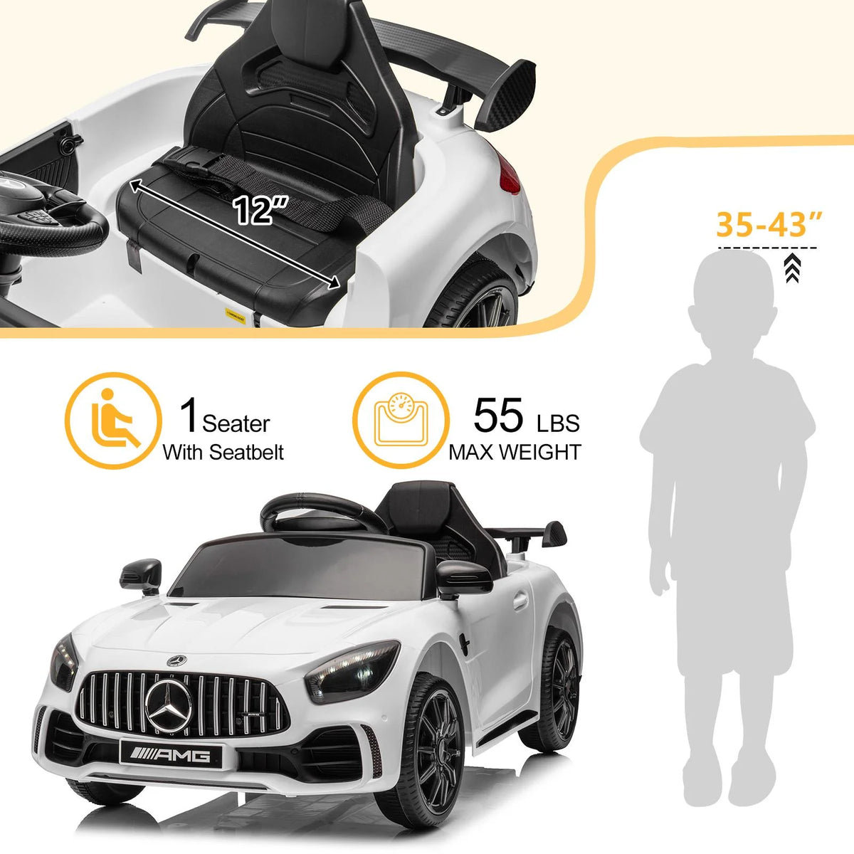 12V Electric Ride on Car Toy with Remote Control, LED Lights, Black G422