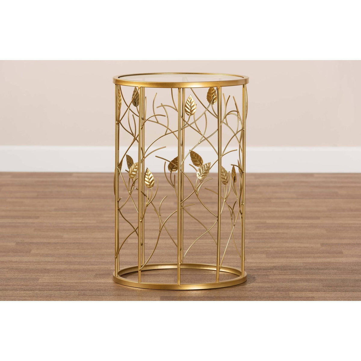 Gold Metal and Glass Leaf Accent End Table F80511