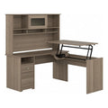 Ash Gray Engineered Wood Sit to Stand L Desk with Hutch A981083