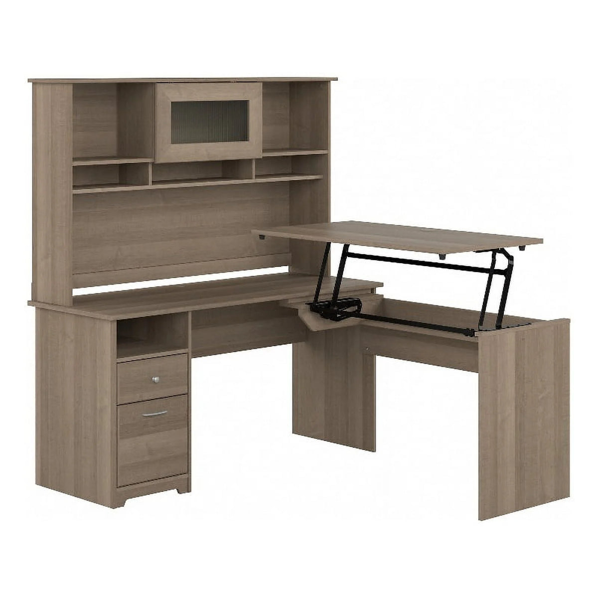 Ash Gray Engineered Wood Sit to Stand L Desk with Hutch A981083