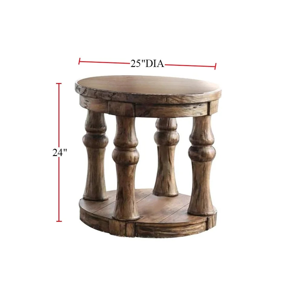 Round Wooden End Table with Open Shelf Antique Oak O780284