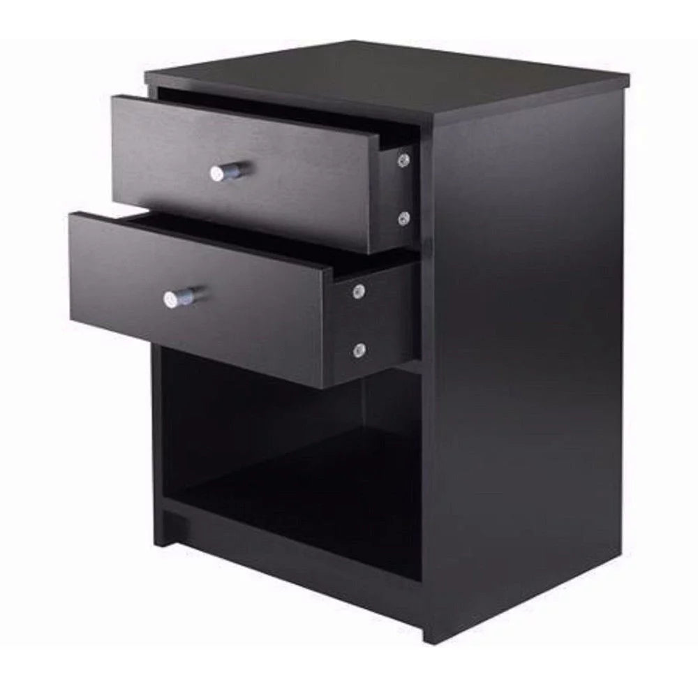 2 Drawer Black Wooden Nightstand I878