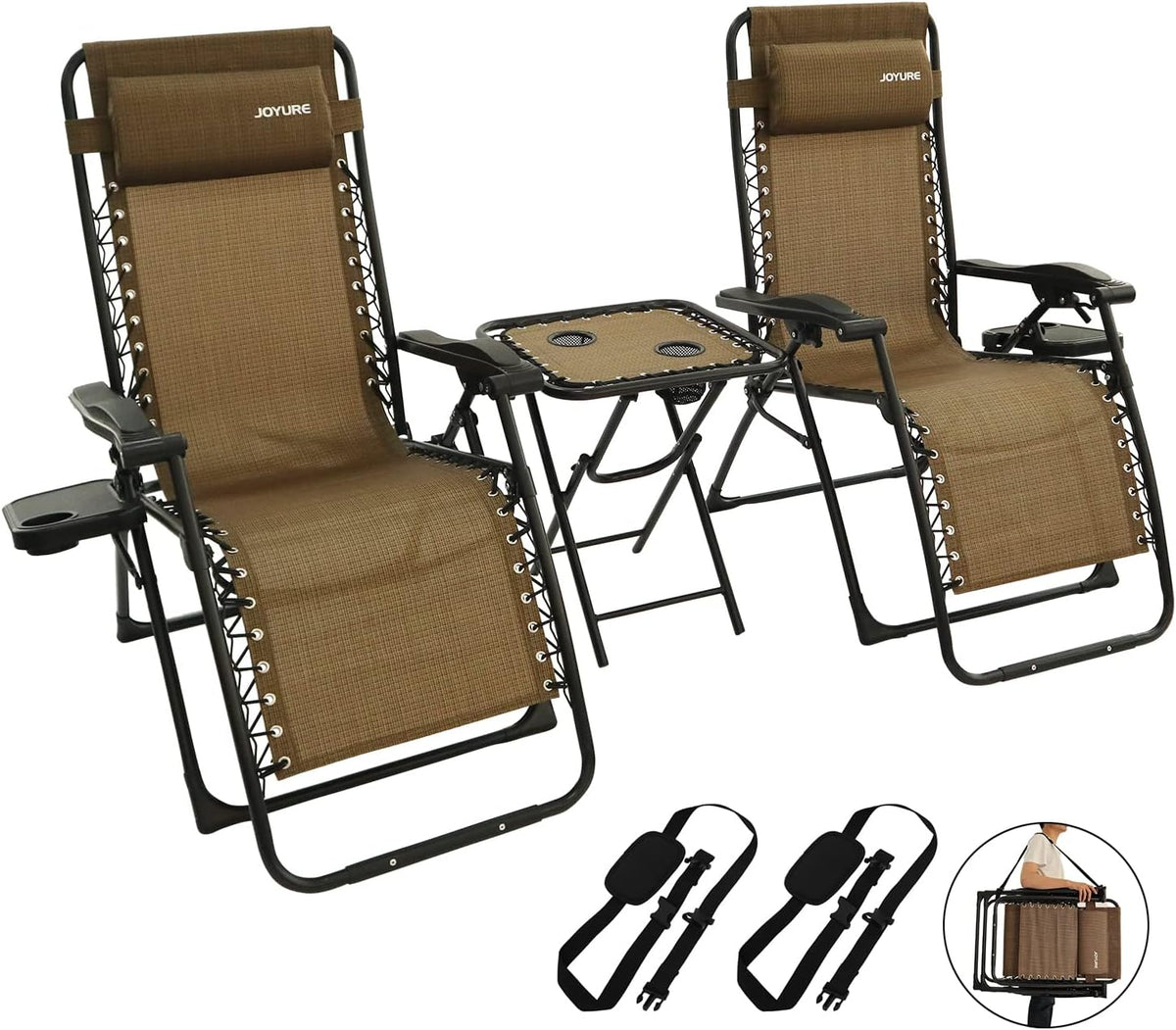 Set of 2 Brown Folding Recliner Chairs with Carry Strap Y781196