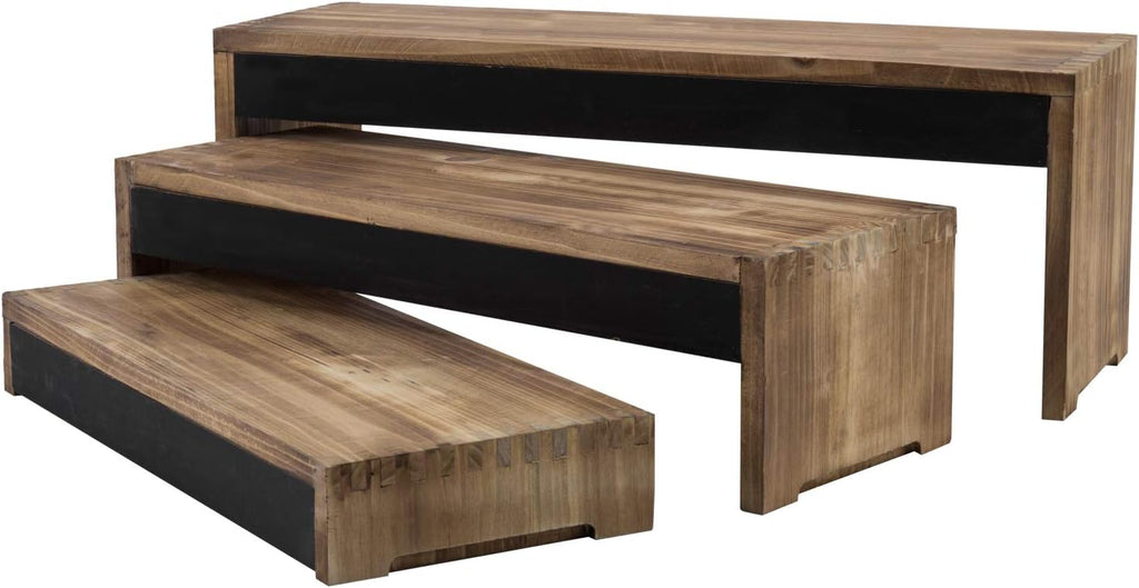 3-Tier Burnt Dark Brown Wood Cake Stand with Chalkboard Panels T6427