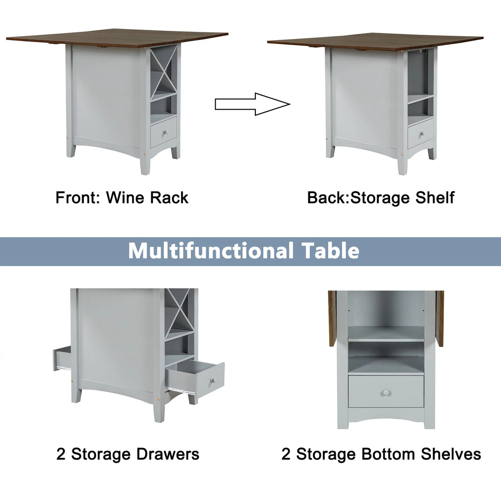 Wood 5-Piece Counter Height Dining Table Set with Rack and Drawers Y503502