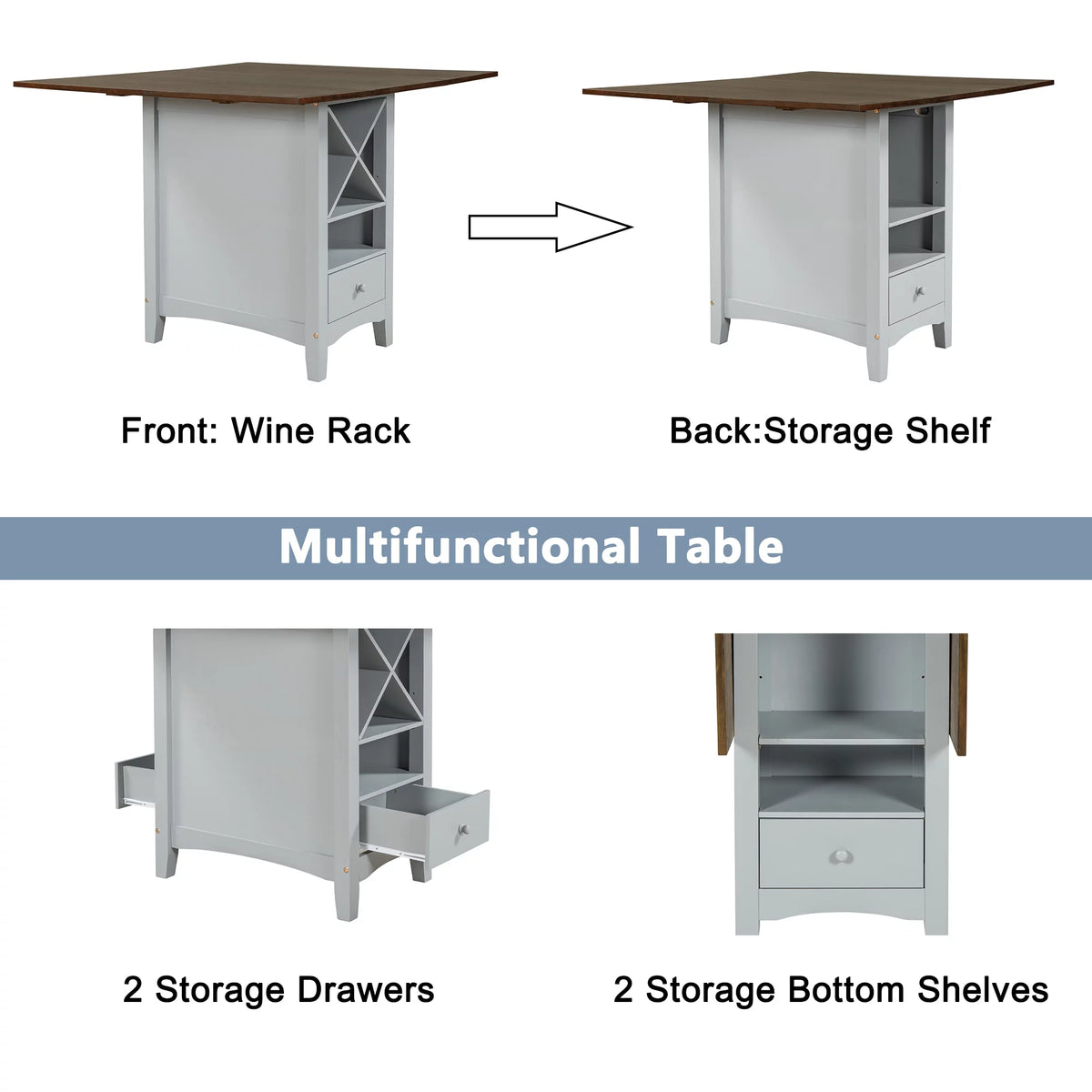 Wood 5-Piece Counter Height Dining Table Set with Rack and Drawers Y503502