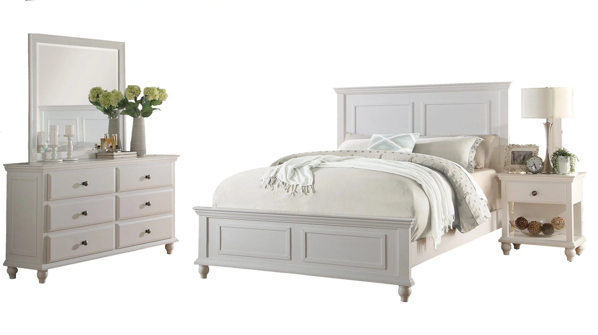 White 4 Piece Queen Size Bedroom Set Nightstand Dresser And Mirror Plywood V3013