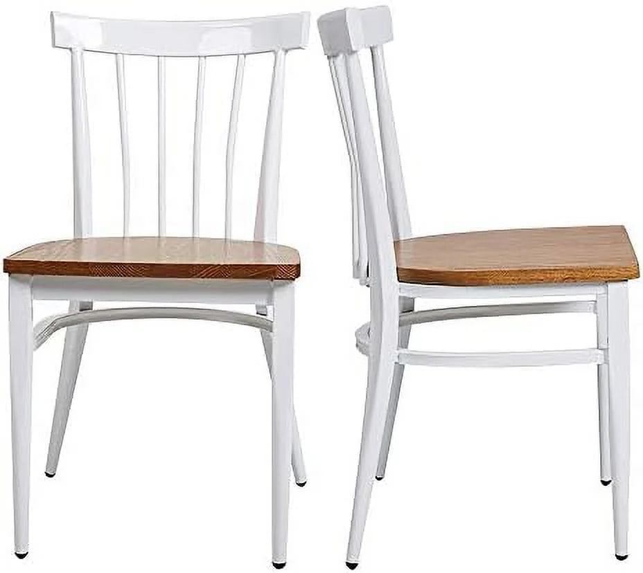Heavy Duty Dining Chairs Natural Wood Seat Sturdy Metal Frame 400lbs Capacity Comb Back U7488