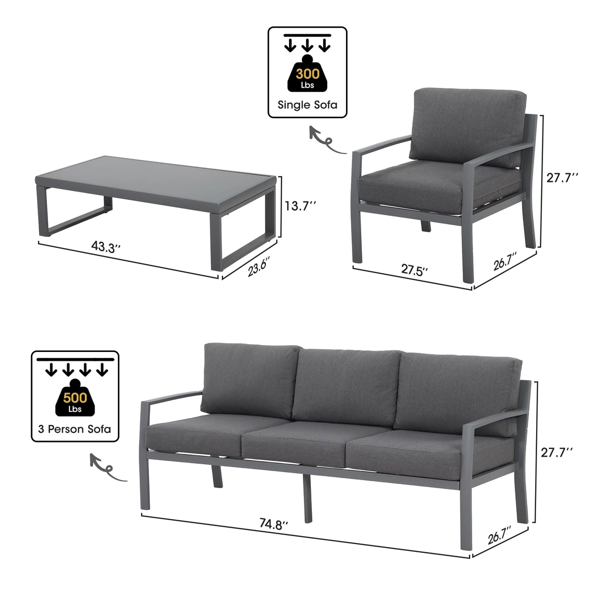 4 Piece Metal Patio Furniture Set with Cushions U18797