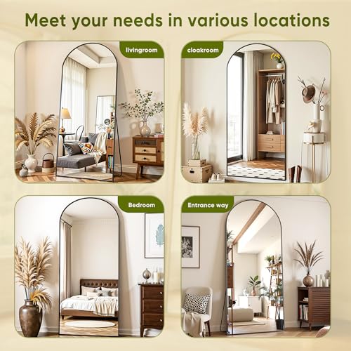 Black 78" Oversized Arched Full Length Floor Mirror with Stand X93439