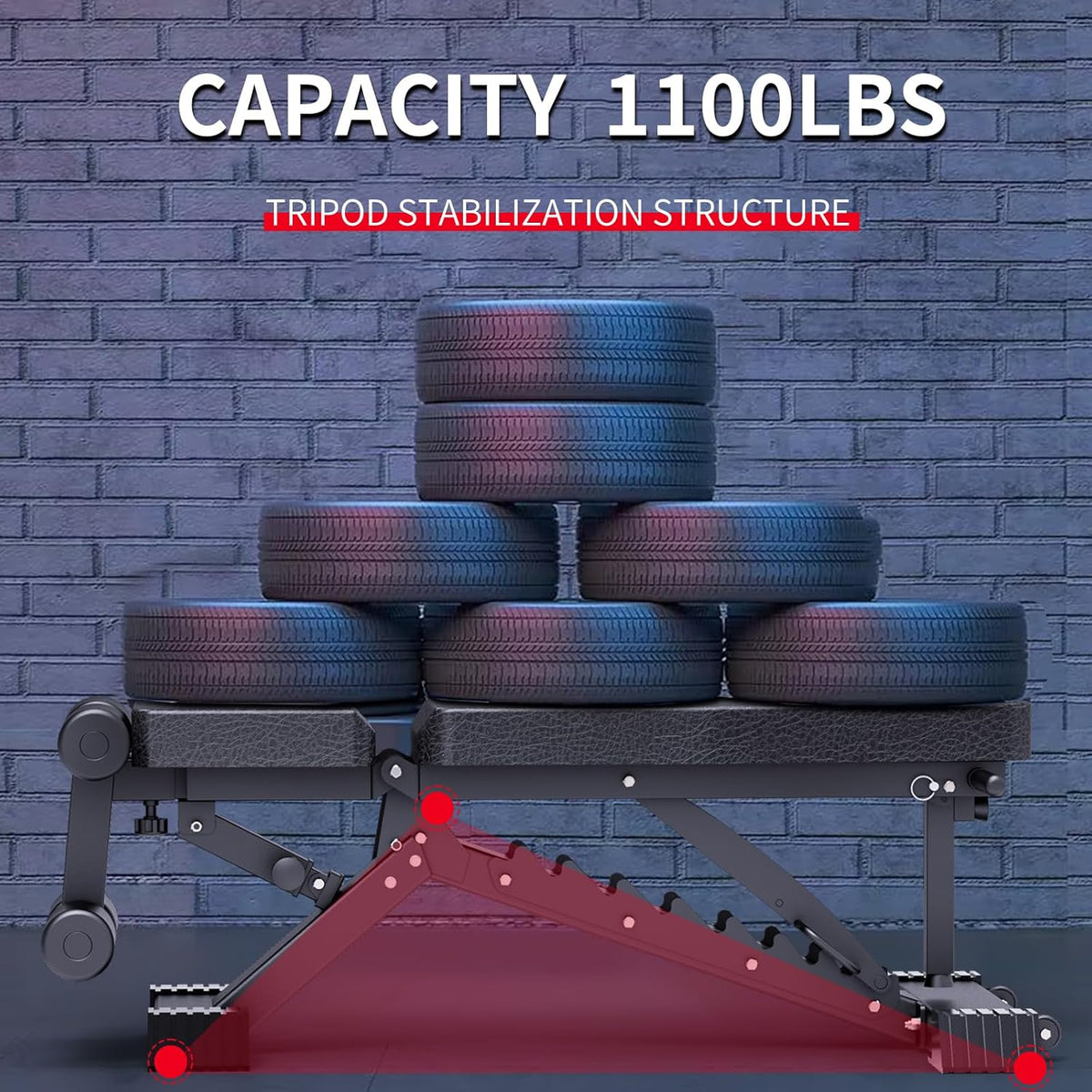 Adjustable Weight Bench, 1100 LB Capacity Heavy-duty Foldable Flat/Incline/Decline Exercise Bench O50919