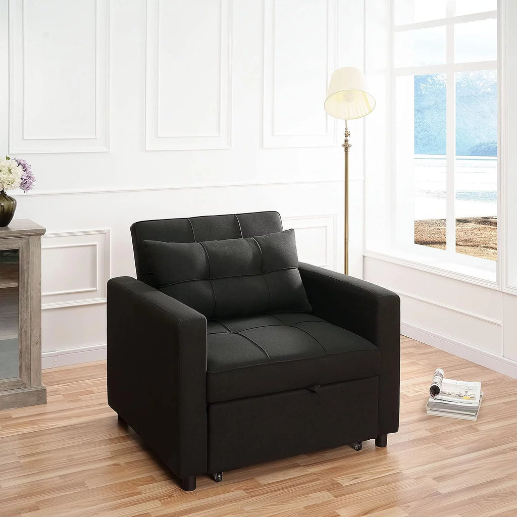 Black 3 in 1 Convertible Chair Bed Sleeper with Pillow E94895
