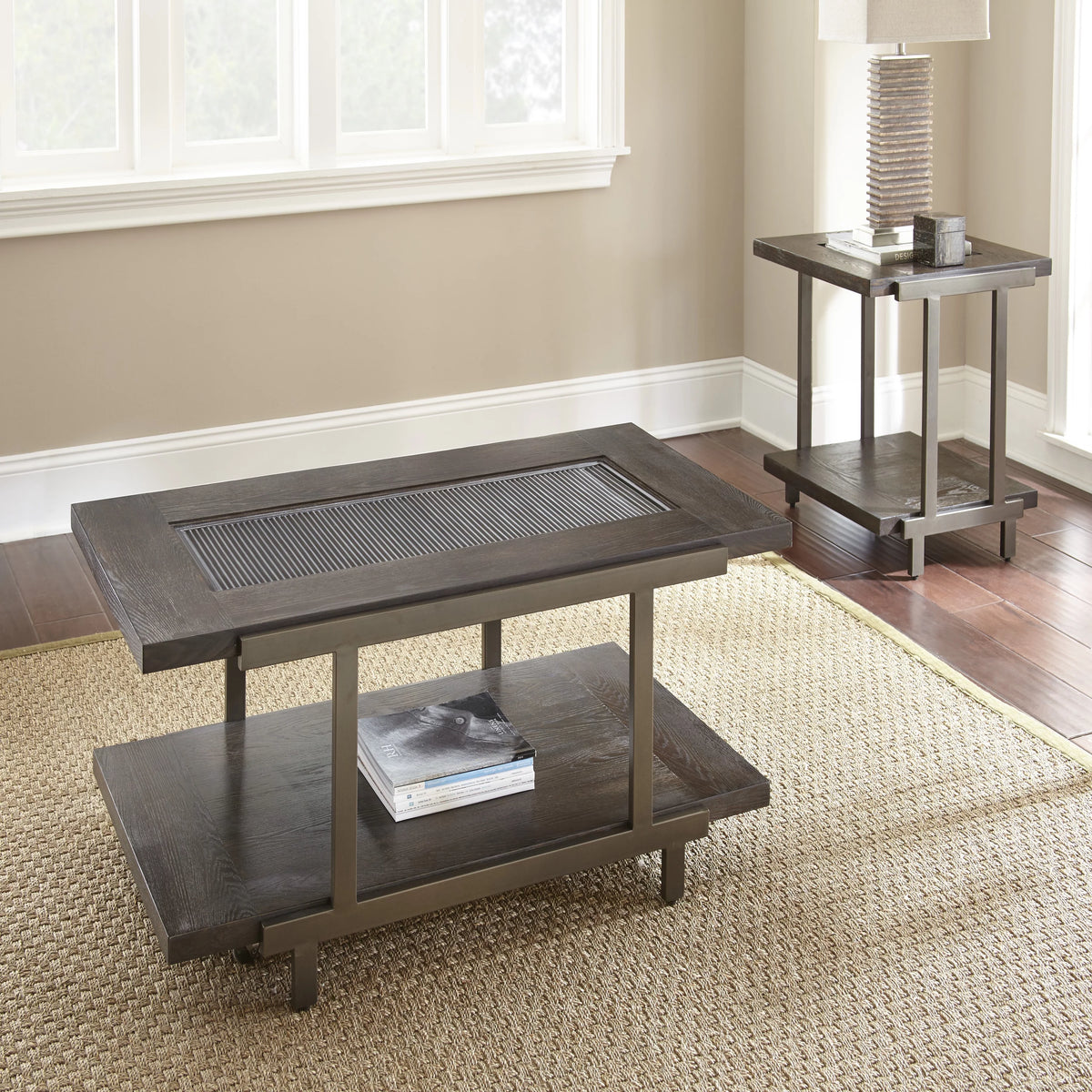Rustic Industrial Cocktail Table with Bottom Shelf A7099