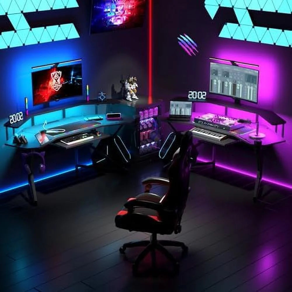 72" Gaming Desk with Power Outlet & Led Strip N8545