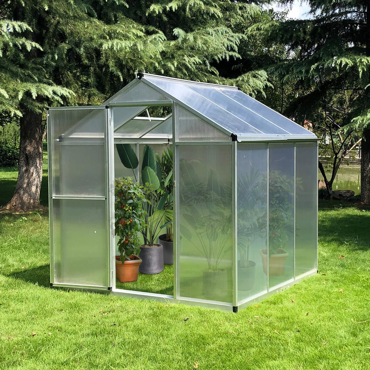 Walk-in Polycarbonate Greenhouse with Roof Vent V28237