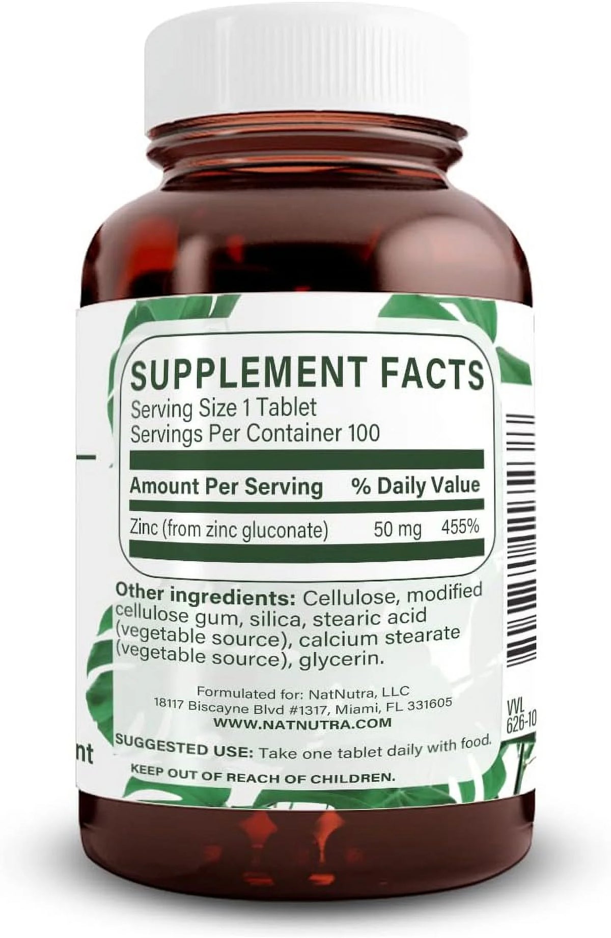 Zinc Gluconate 50mg Gluten Free Vegan Tablets V45174